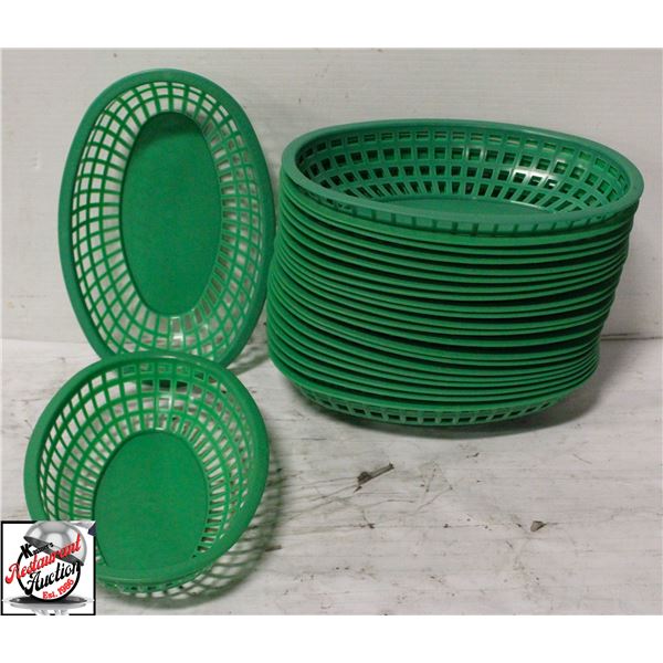 CASE OF 23 GREEN PLASTIC OVAL BASKETS