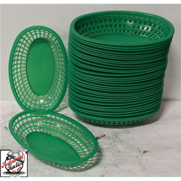 CASE OF 36 GREEN PLASTIC OVAL BASKETS