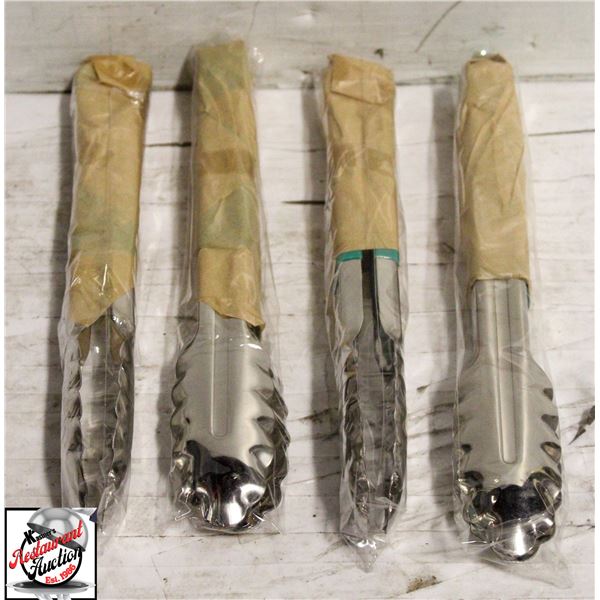 LOT OF 4 NEW TABLECRAFT 9.5" STAINLESS STEEL TONGS