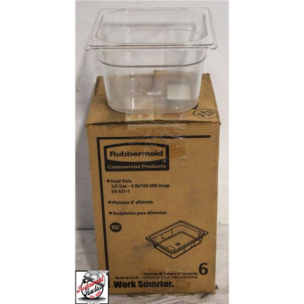 NEW CASE OF 6 RUBBERMAID 1/6 SIZE 4" DEEP POLY