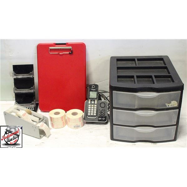 BAILIFF SEIZURE: BIN OF ASSORTED OFFICE MISC