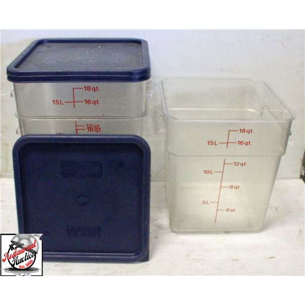 BAILIFF SEIZURE: 3 CAMBRO 18QT PLASTIC BINS