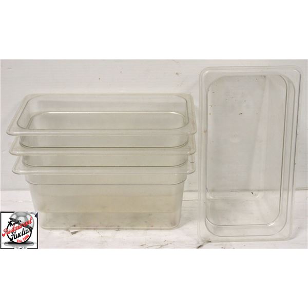 BAILIFF SEIZURE: 4 PLASTIC 1/3 SIZE CONTAINERS