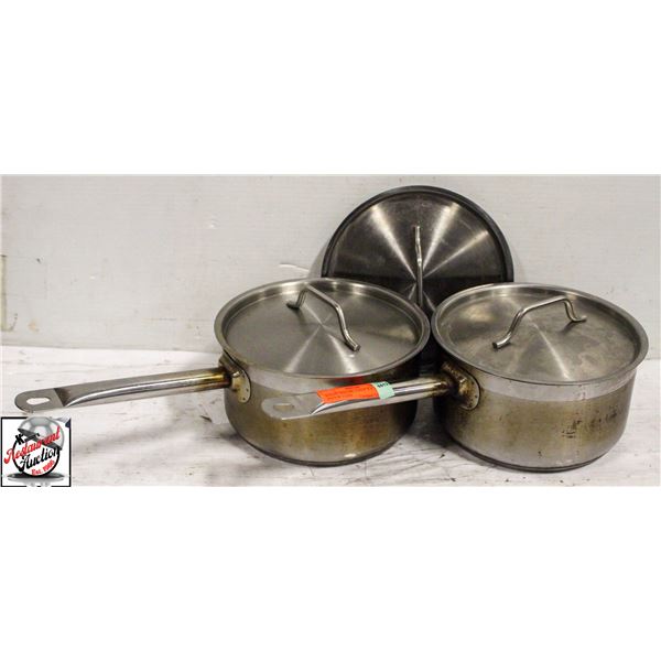 BAILIFF SEIZURE: 2 S/S 8" X 4" DEEP POTS W/ 3 LIDS