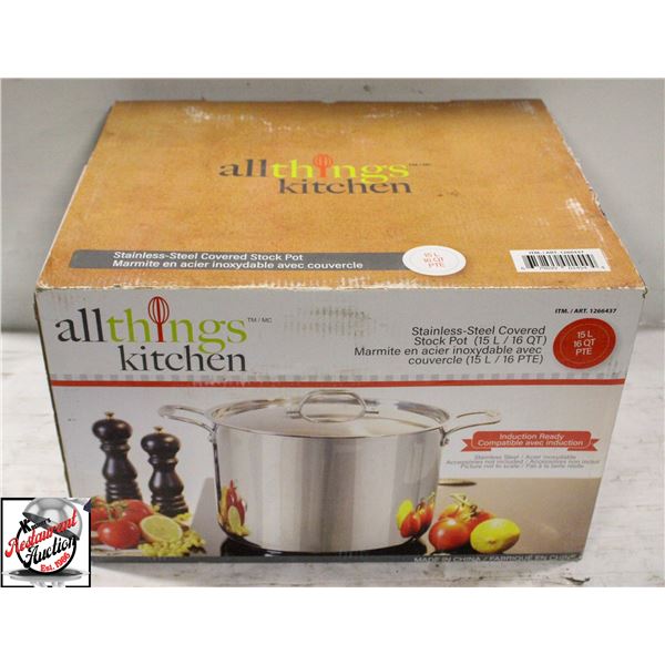 ALL THINGS KITCHEN S/S COVERED 16 QT STOCK POT