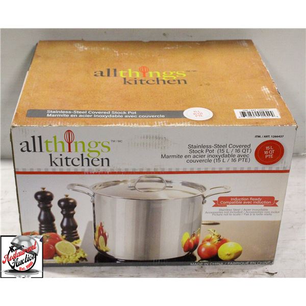 ALL THINGS KITCHEN S/S COVERED 16 QT STOCK POT