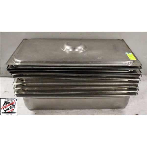 6 S/S FULL-SIZE 4" DEEP INSERTS W/ 6 S/S LIDS