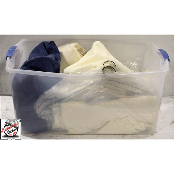 BIN OF ASSORTED TABLECLOTHS