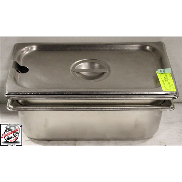 2 S/S 1/4-SIZE 4" DEEP INSERTS W/ 2 S/S LIDS