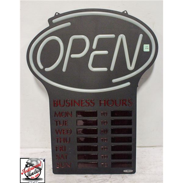 BAILIFF SEIZURE: OPEN SIGN WITH HOURS (MISSING