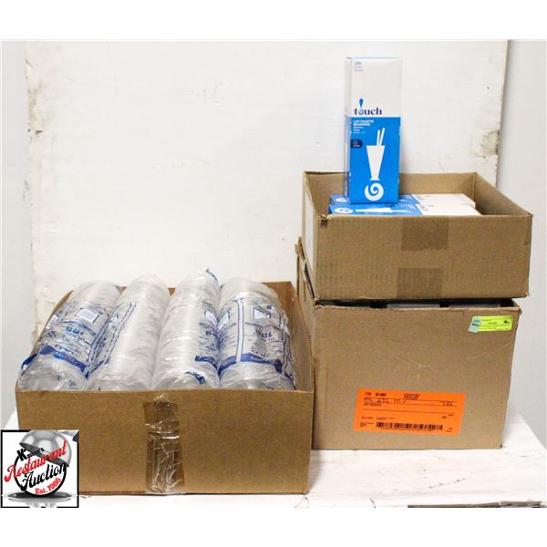 8 PACKS OF SOLO DOME LIDS AND 12 BOXES OF STRAWS