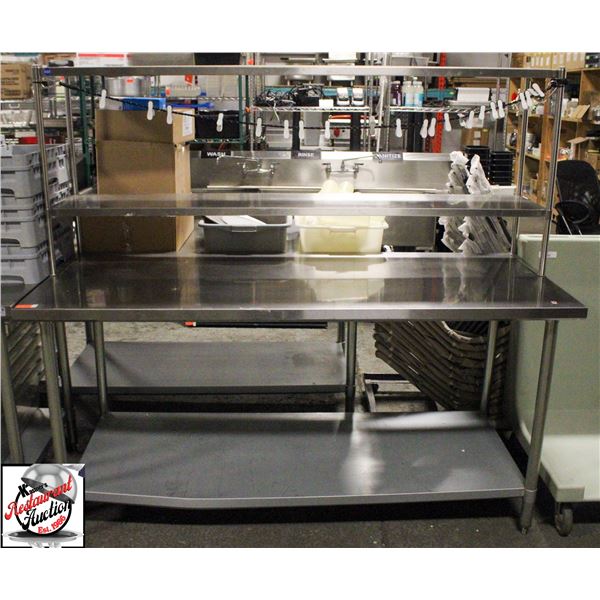BAILIFF SEIZURE: S/S WORK TABLE W/ DBL OVERSHELF