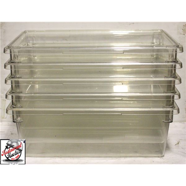 5 CAMBRO CLEAR PLASTIC TOTES 18" X 26" X 19"