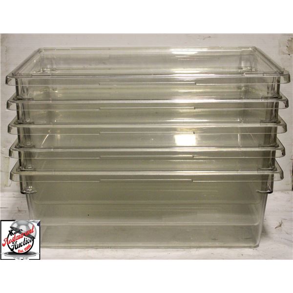 5 CAMBRO CLEAR PLASTIC TOTES 18" X 26" X 19"