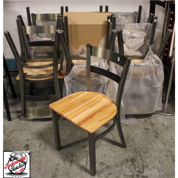 5 NEW OLD STOCK JETCO METAL DINING CHAIRS W/ WOOD