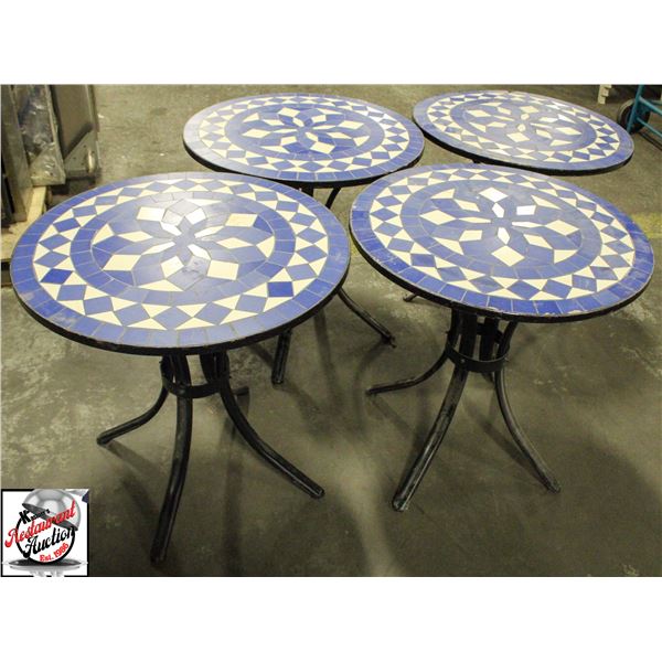 4 ROUND BLUE MOSAIC OUTDOOR DINING TABLES