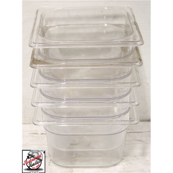 5 NEW RUBBERMAID 1/6 SIZE POLY INSERTS 4" DEEP