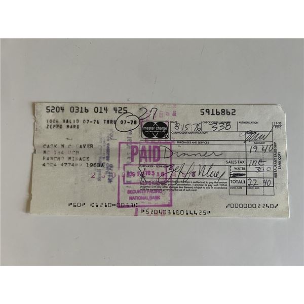 Zeppo Marx signed receipt