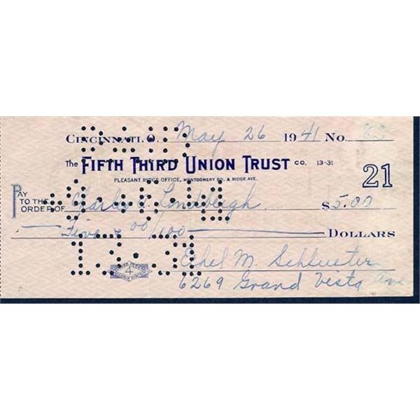 Charles Lindbergh Signed Check