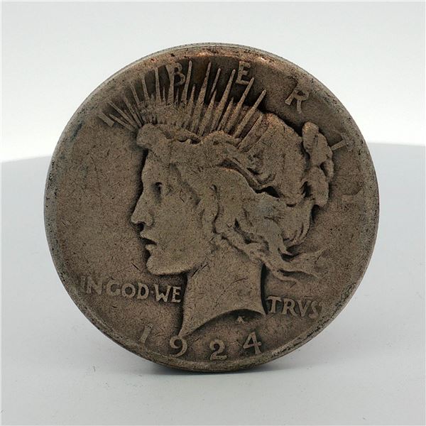 1924-S US One Dollar Peace Silver Dollar Coin, Circulated