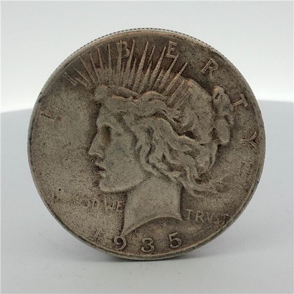 1935-S US One Dollar Peace Silver Dollar Coin, Circulated