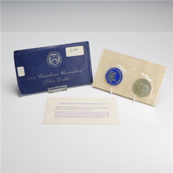 1971-S US Mint Eisenhower 40% Silver Dollar Uncirculated in Blue Envelope