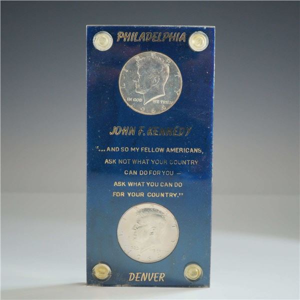 A Pair of 1964 US Kennedy Silver Half Dollars in Memorial Holder