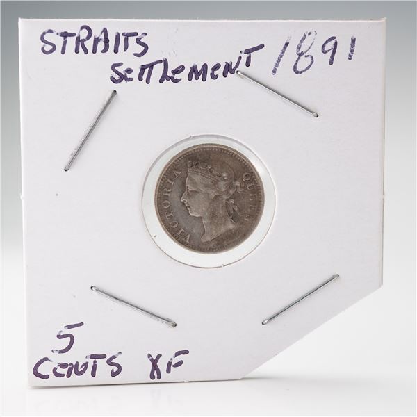 1891 Straits Settlements Five Cents Coin