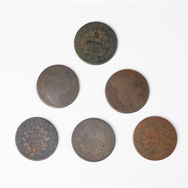 6pc Draped Bust 1 Cent Coins