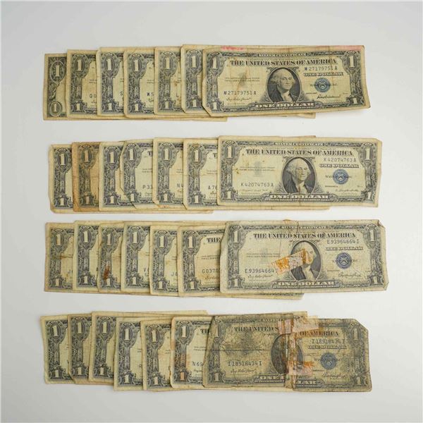 A Collection of 26 Vintage US $1.00 Silver Certificates Series 1935 and 1957