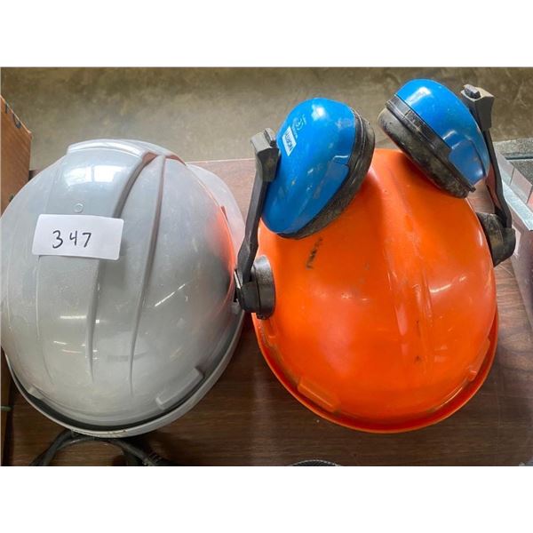 2 SAFETY HELMETS - 1 HAS EAR PROTECTORS