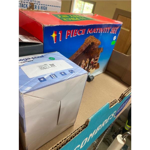 BOX LOT OF CHRISTMAS NATIVITY SET AND OTHER ITEMS