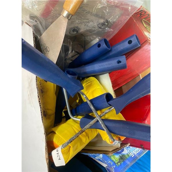 BOX LOT OF PAINTING SUPPLIES