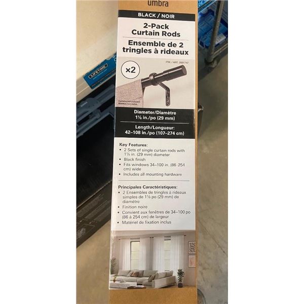 2 BLACK CURTAIN RODS- DIMENSIONS SEEN IN PICTURE