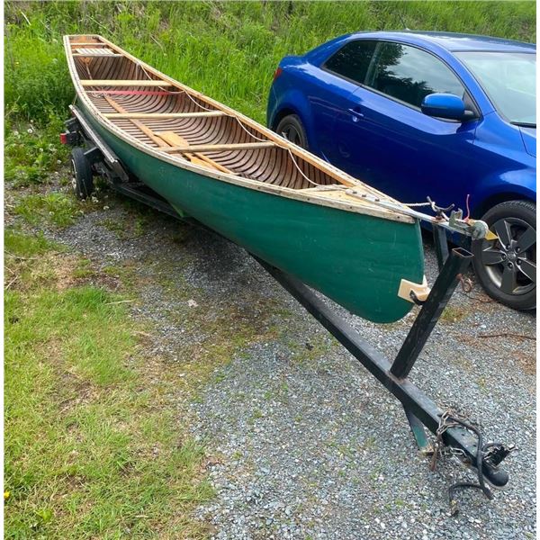 20FT SQUARE BACK CEDAR CANOE WITH TRAILER, 6HP MOTOR AND TANK