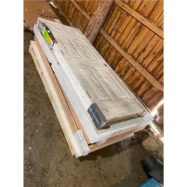 PALLET LOT OF DOORS - ALL DAMAGED IN ONE WAY OR ANOTHER