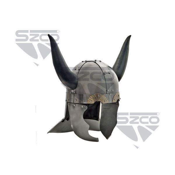 VIKING HELMET WITH LEATHER WRAPPED HORNS