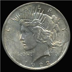 1922D Peace Dollar Choice Unc RARE Doubled Date & Incuse Mintmark (COI-6281)