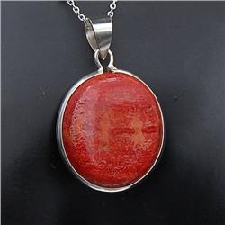Red Coral & Sterling Necklace (JEW-222)