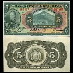 1928 Bolivia 5 Bolivianos Crisp Uncirculated Note (CUR-05927)