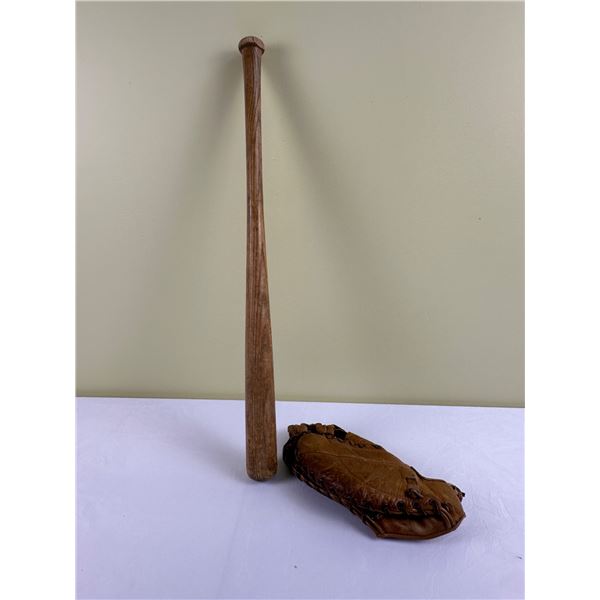 Vintage Kids Baseball Bat and Glove