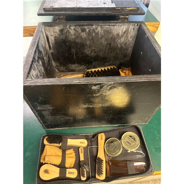 Wooden Shoe Shining Box and accessories