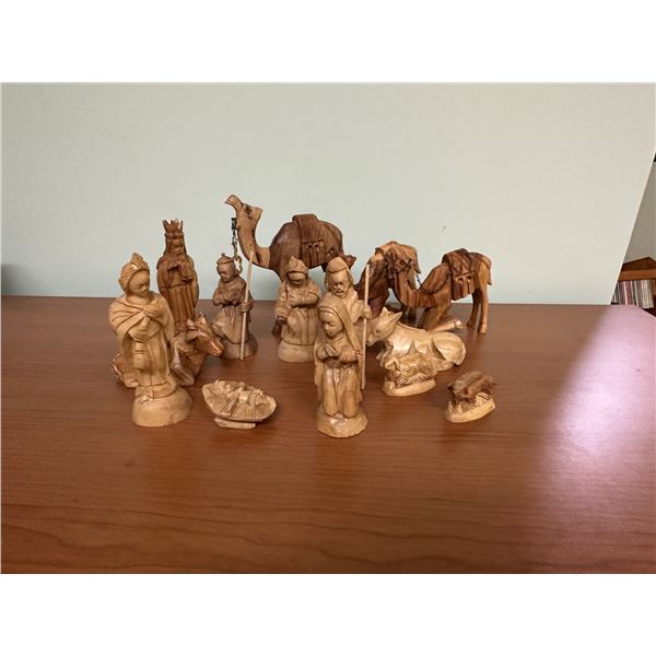14 Piece Handcarved Nativity Scene Figures