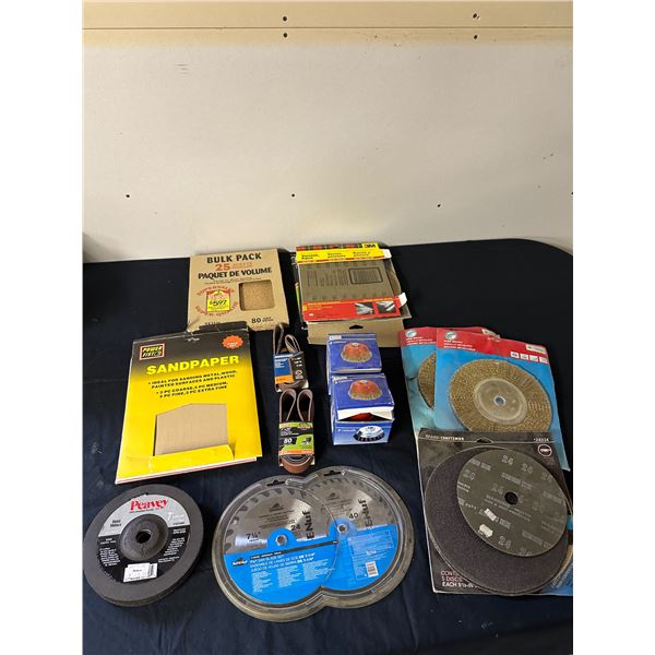 Saw blades, sandpaper, discs, wire brushes