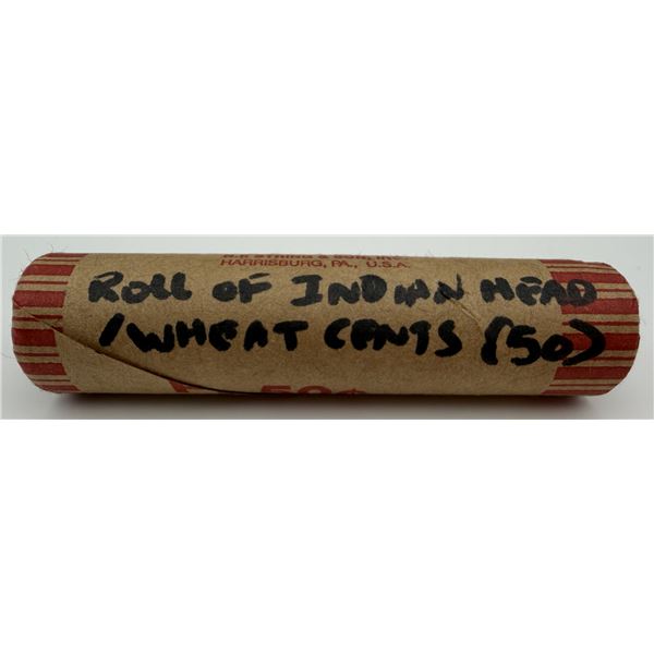Roll of Mixed Indian Head + Wheat Cents 50 Total