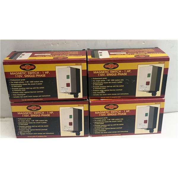 (4) Shop Fox #D4115 / TECO #HUFB-16SKK Magnetic Switches 1HP, 110V, Single-Phase