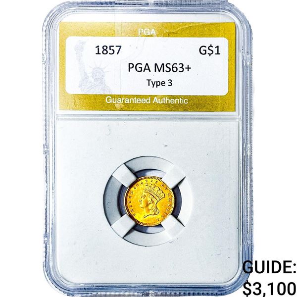 1857 Type 3 Dollar PGA MS63+