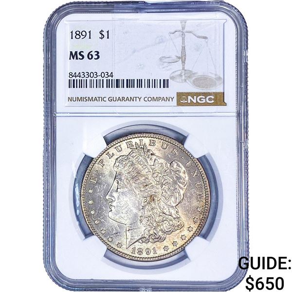 1891 Morgan Silver Dollar NGC MS63