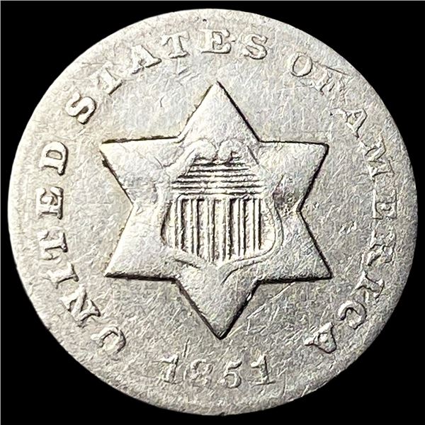 1851-O Silver Three-Cent Piece LIGHTLY CIRCULATED