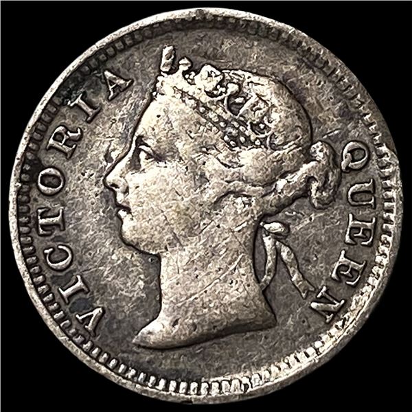 1886 Straits Settlements Victoria Silver 5 Cents